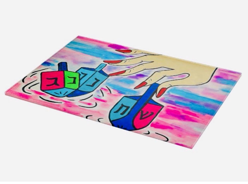 Freidel Dreidel Glass Cutting Board