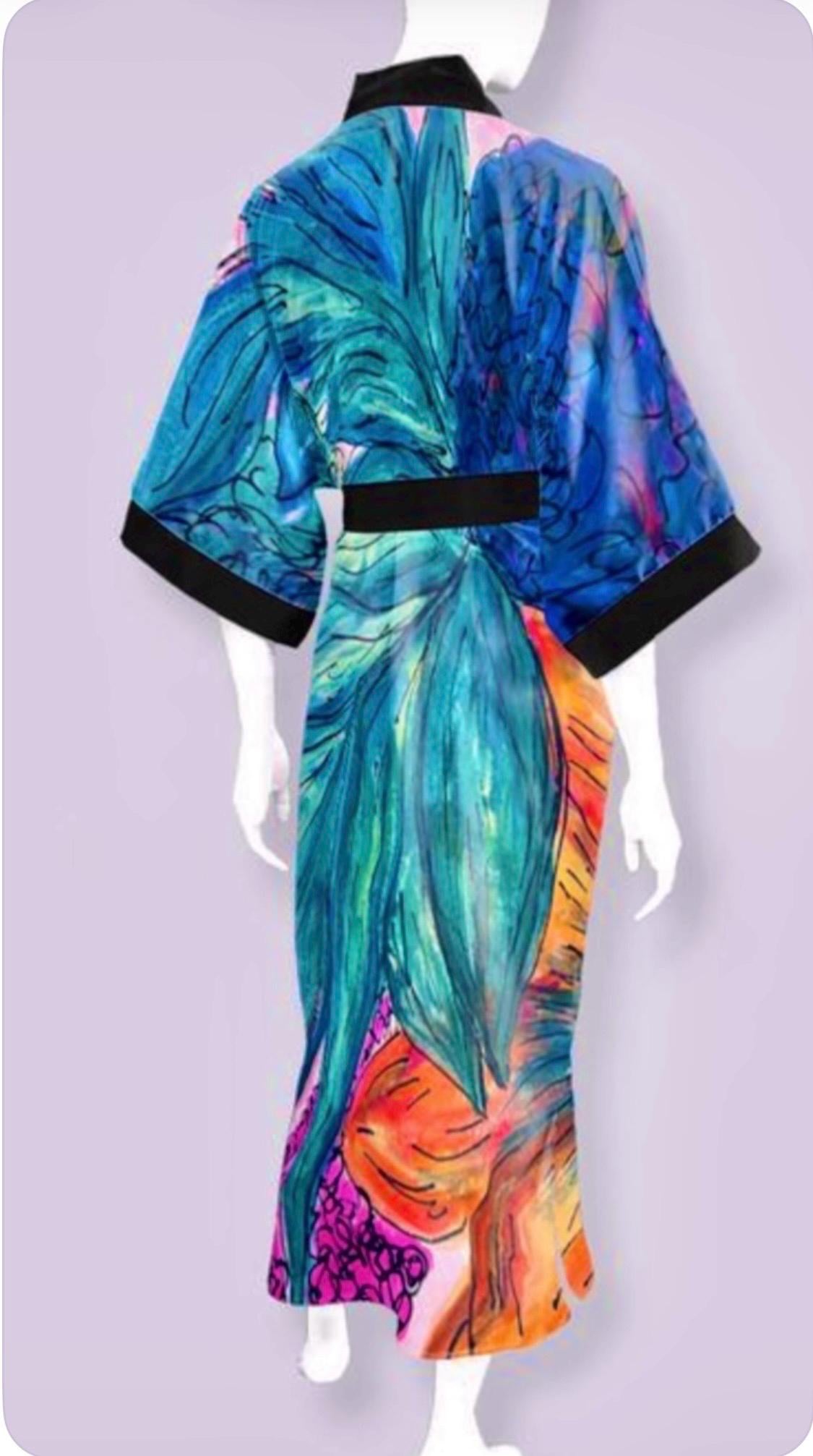 Bouquet Satin Kimono Robe-OS