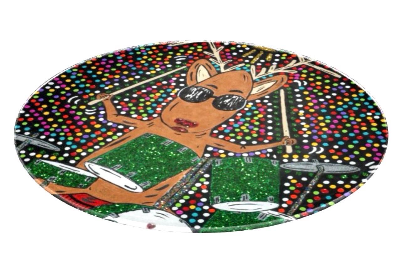 BUCKY the DRUMMIN REINDEER -Glass Cutting Board