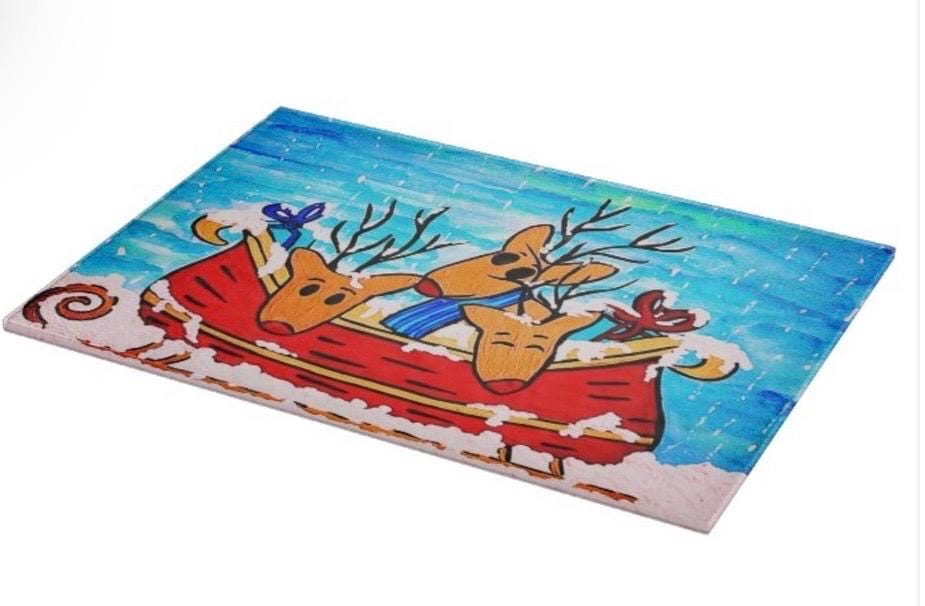 Sleigh Doe Glass Cutting Board