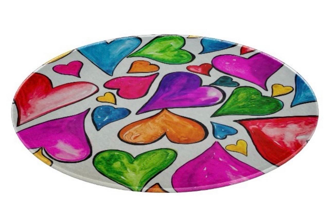 Floating Hearts Glass Cutting Board