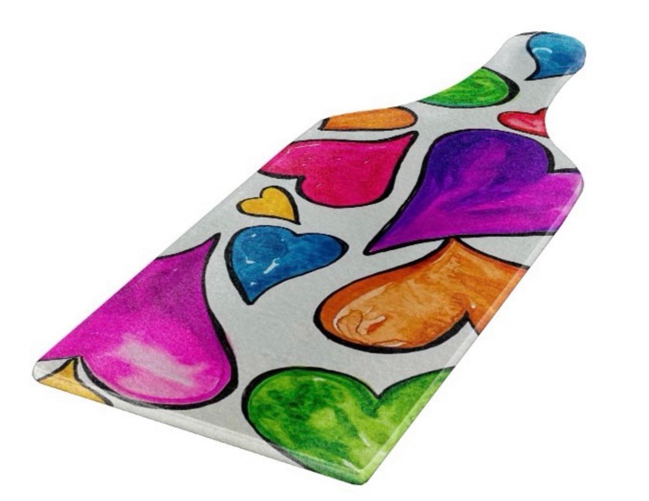 Floating Hearts Glass Paddle Cutting Board