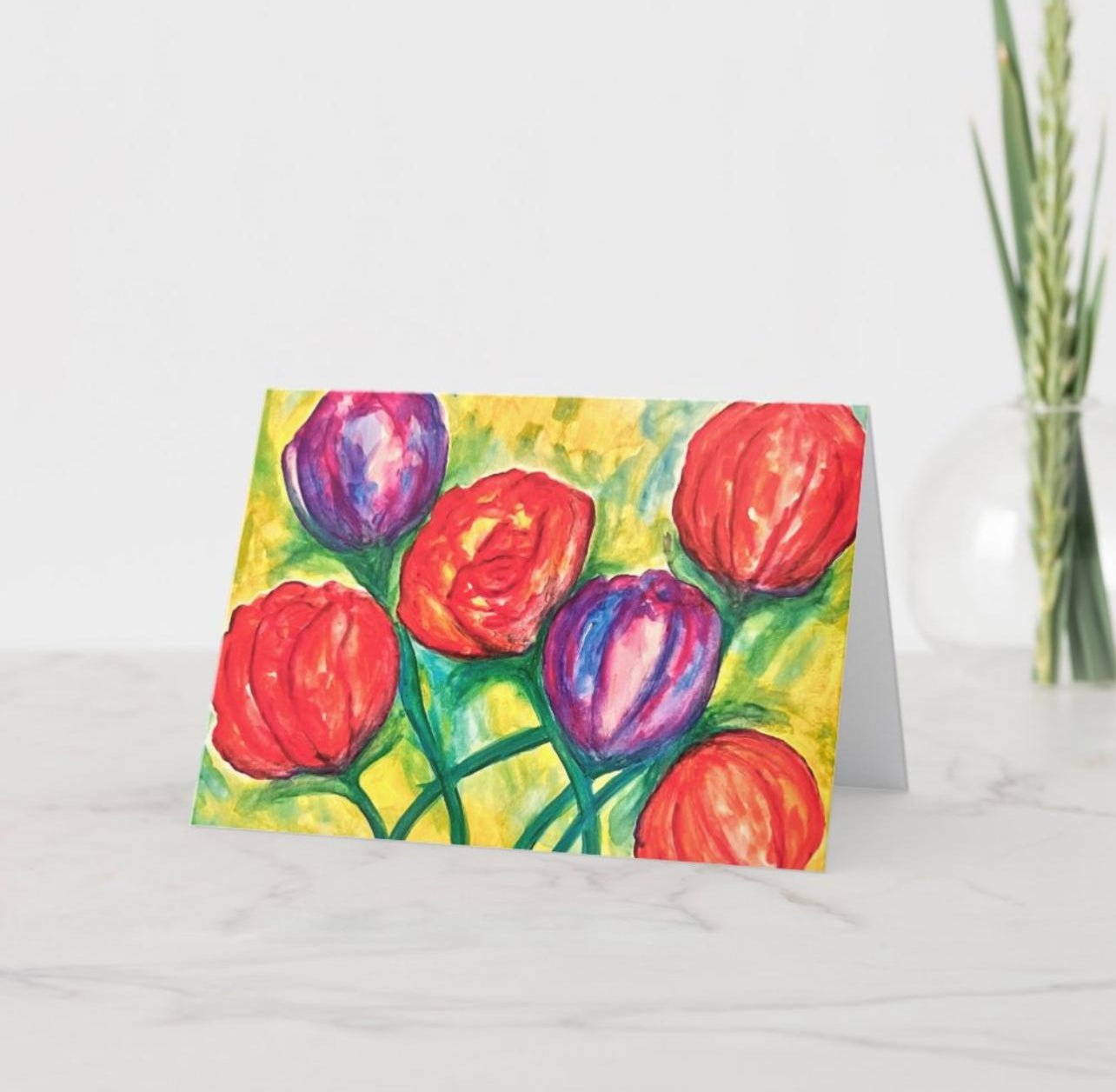 Brilliant Blooms Floral Greeting Card, Blank 5x7 Art Card