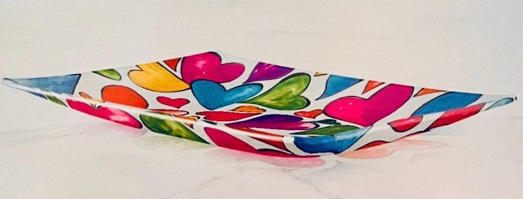 Floating Hearts Glass Trinket Tray
