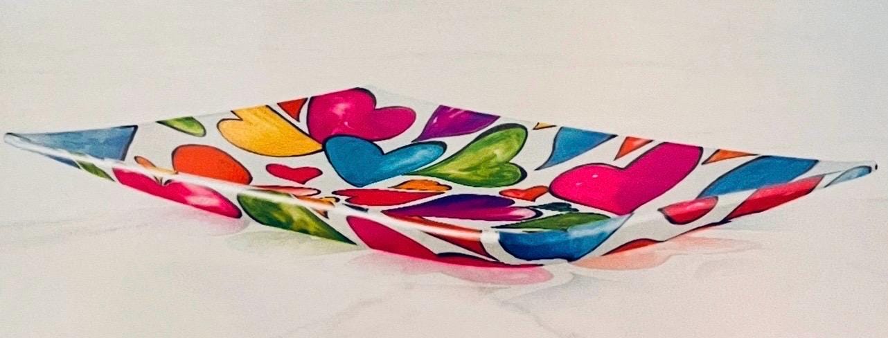 Floating Hearts Glass Trinket Tray