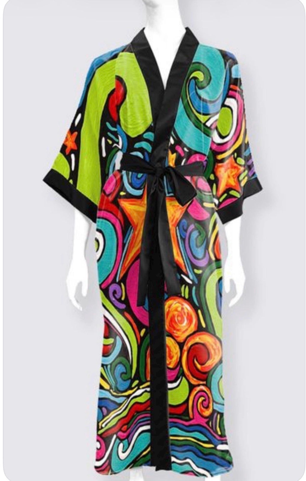 Moon Waves Satin Kimono Robe