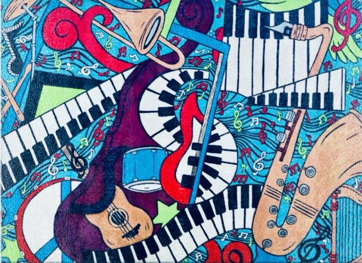 Music Montage Glass Cutting Board
