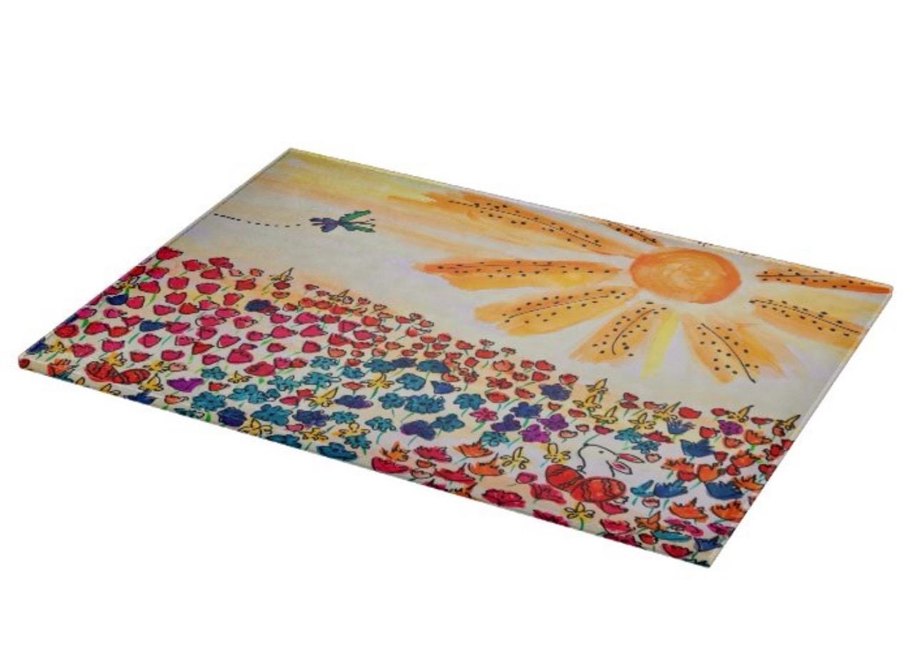 Sunrise and Butterflies Glass Cutting Board