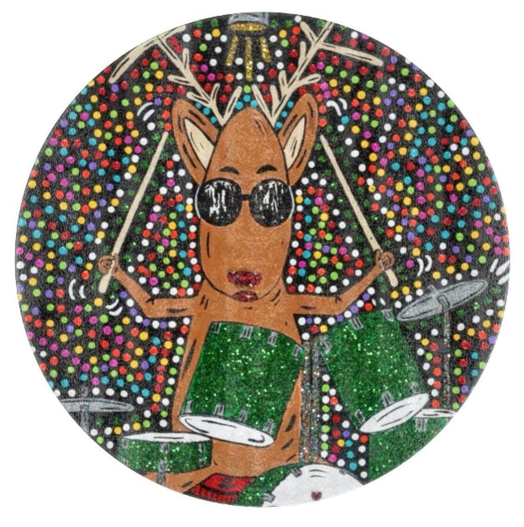 BUCKY the DRUMMIN REINDEER -Glass Cutting Board