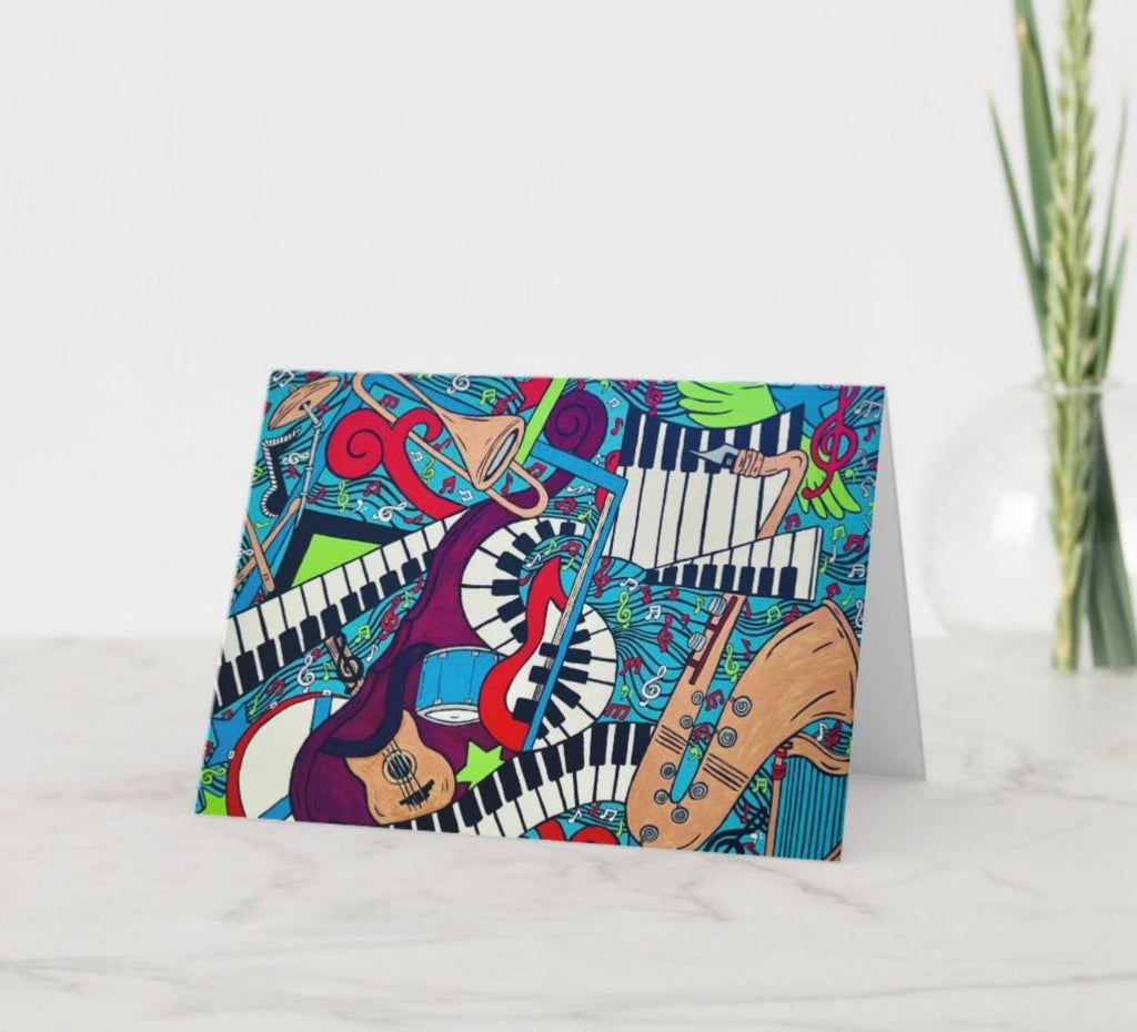 Music Montage Greeting Card, Music Lover Blank Greeting Card