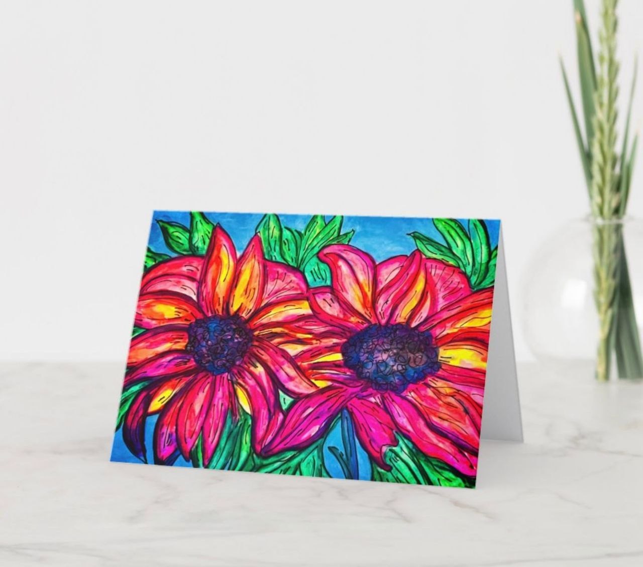 Petal Play Greeting Card, Floral Blank Greeting Card