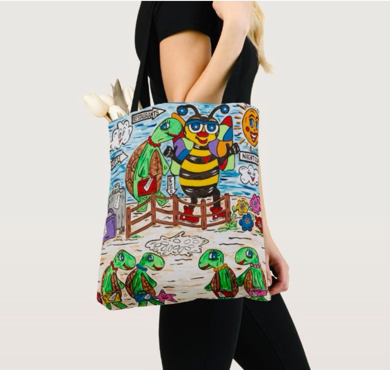 BACHUKI and Murtle the Turtle Cotton Shoulder Shopping Bag