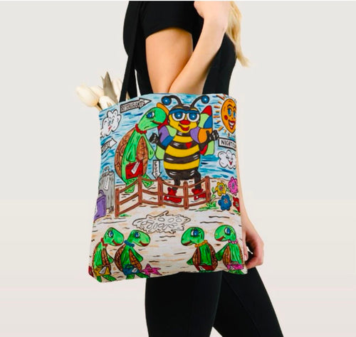 BACHUKI and Murtle the Turtle Cotton Shoulder Shopping Bag