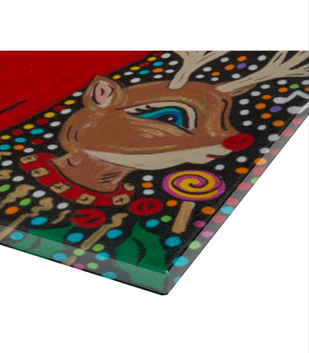 Open Your Presents Deer Glass Cutting Board